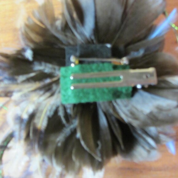 feather flower hair clip or brooch Fascinator hand made by ME! Brown blue (447B) - Picture 5 of 5